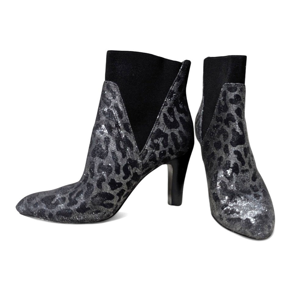 Donald Pliner Metallic Leopard Animal Print Booties‎ Silver Black Boots Size 6.5